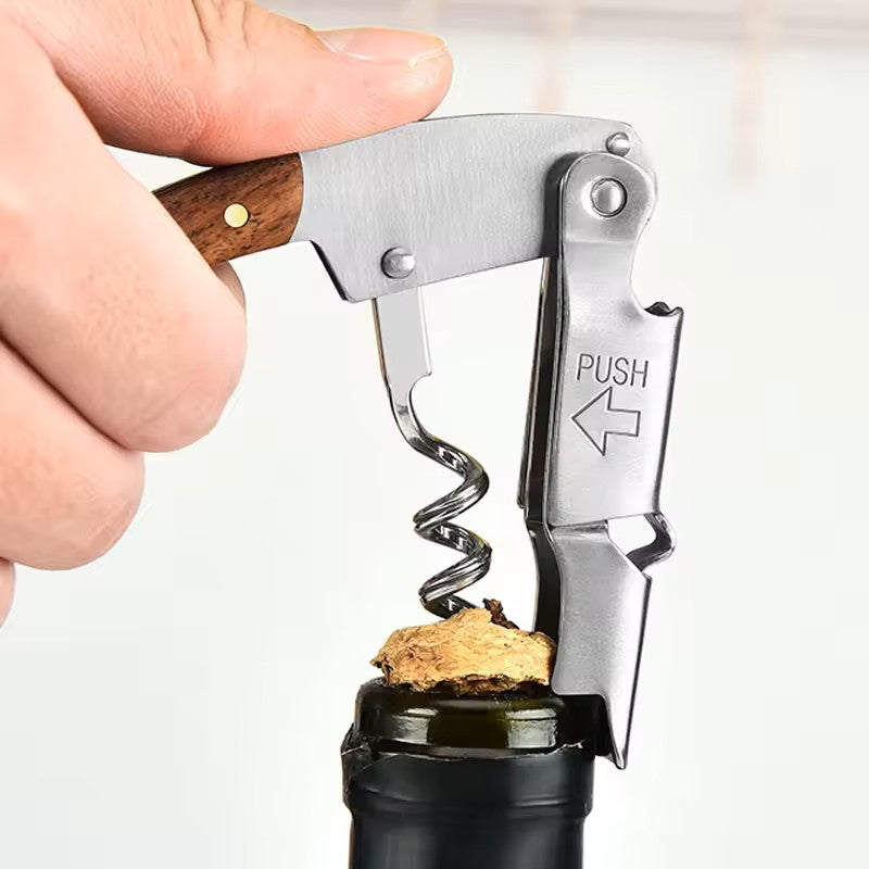 Stainless Steel Wine Opener with Wooden Handle